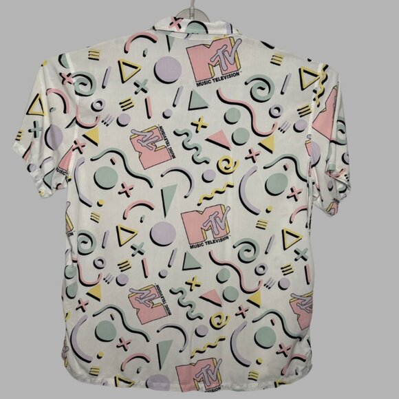 Vintage 80s/90s Print MTV Men’s 2XL Button Down Shirt - Picture 3 of 4